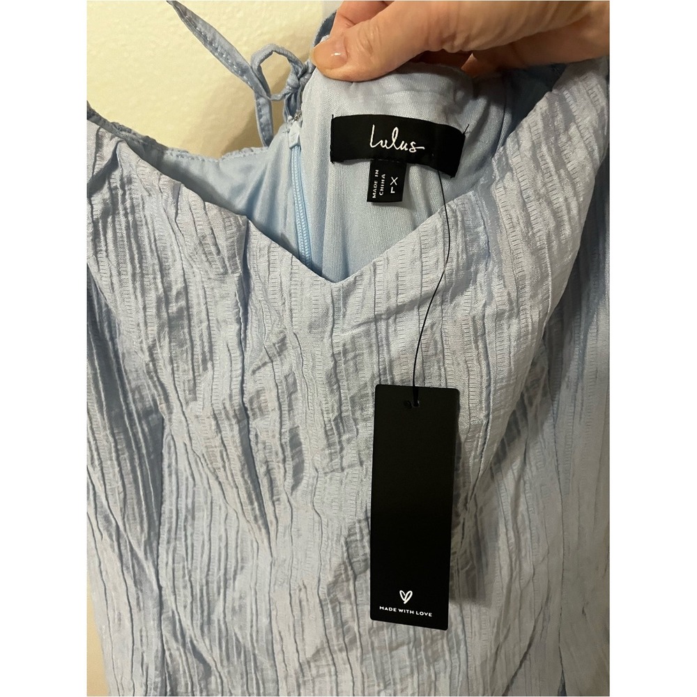 NWT Lulus Heavenly Energy Blue Textured Puff Sleeve Pleated Midi
Dress XL - Picture 10 of 13